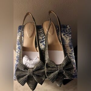 Bandolino Women's Bow Slingback Flats- Metallic Black/silver/Gold